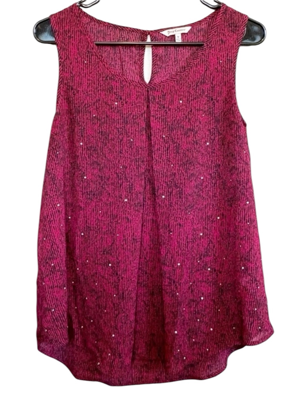JUICY COUTURE Y2K Rhinestone Sleeveless Blouse Pink Black Animal Print Medium